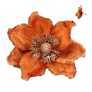Gisela Graham Orange Fabric Magnolia Clip with Glitter