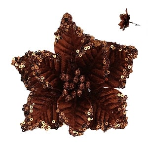 Gisela Graham Chocolate Fabric & Gold Sequin Poinsetta Clip