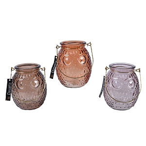 Decoris Owl Glass Tealight Holder 11cm - Assorted Colours