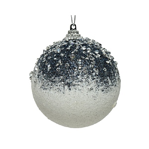 Decoris White & Blue Glitter Bauble 8cm