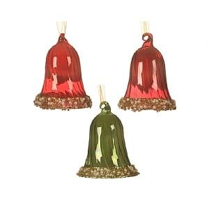 Decoris Red & Green Glass Bell Decoration 6.5cm (Assorted Colours)