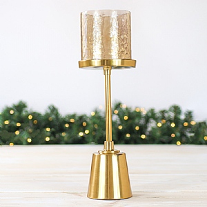 Gold Aluminium & Glass Candle Holder