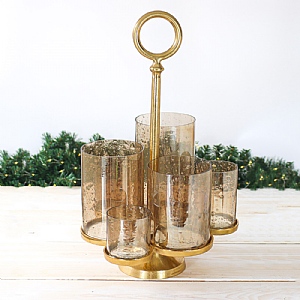 Gold Aluminium 6 Pillars Candle Holder