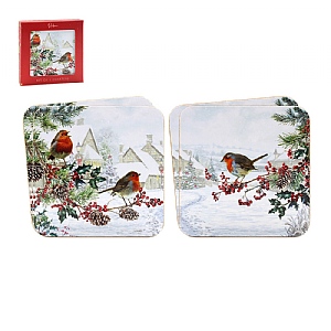 Christmas Robins Set of 4 Coasters