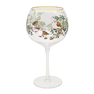 Christmas Robins Gin Glass