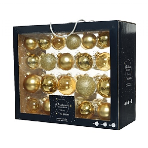 Decoris Box Of 42 Light Gold Glass Baubles