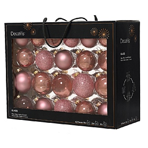 Decoris Box Of 42 Velvet Pink Glass Baubles