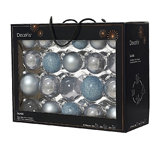 Decoris Box Of 42 Hazy Blue Glass Baubles