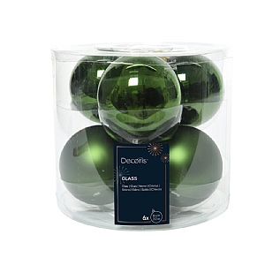 Decoris Tub Of 6 Pine Green Glass Baubles