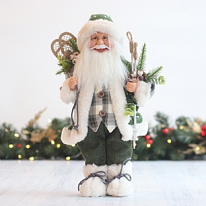 41cm Green Standing Santa with Racket and Skis