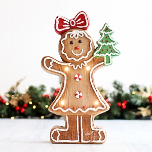 LED 39cm Magnesia Gingerbread Girl With A Tree