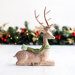 26cm Crouching Woodgrain Deer
