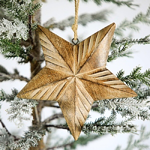 Wooden Ribbed Star Hanging Decoration (18cm)