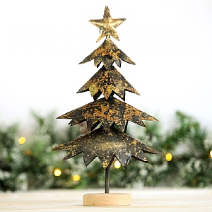 Rustic Metal Tree (33cm) - Black and Gold