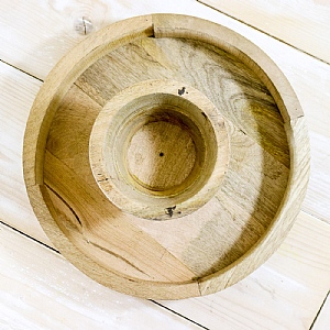Large Round Wooden Platter On Base - 40cm