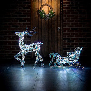 85cm LED Iridescent Reindeer and Sleigh