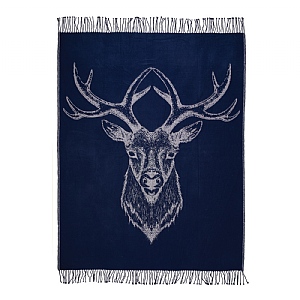 Jacquard Reversible Stag Throw Ink Blue & Grey 140cm x 185cm