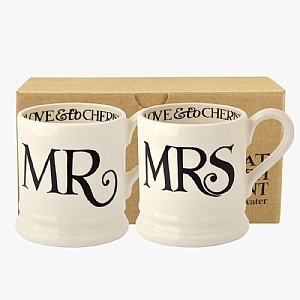 Emma Bridgewater Black Toast 'Mr & Mrs' Set of 2 1/2 Pint Mugs Boxed