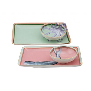 Yvonne Ellen Set of 2 Sushi Plates with Dip Bowls