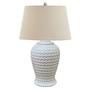 Woven Ceramic Table Lamp With Linen Shade