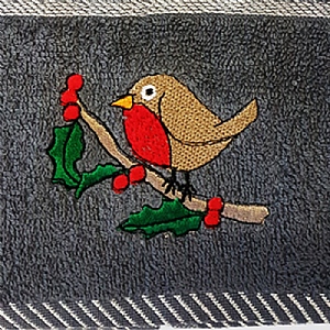 Dark Grey Christmas Robin Tea Towel