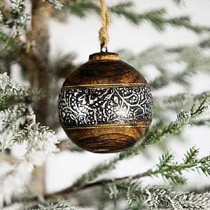 Glass Bauble (8cm) - Silver Bloom