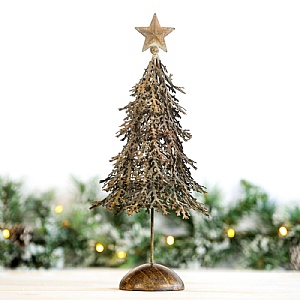 Rustic Metal Pine Tree with Star (40cm) - Copper