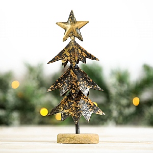 Rustic Metal Tree (25cm) - Black and Gold
