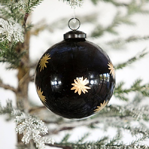 Glass Bauble (10cm) - Black Bloom
