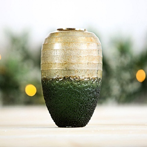 Green and Gold Glass Balloon Flower Vase (15cm)