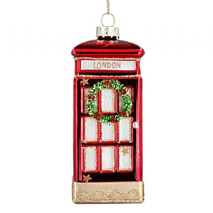 Gisela Graham London Phone Box with Wreath Glass Ornament