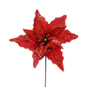 Red Poinsettia Sequin Stem (40cm)