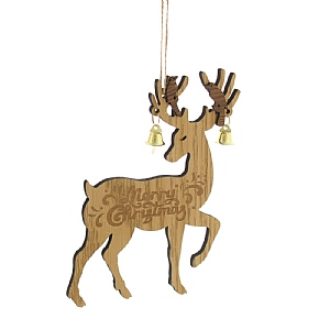 Natural Wooden Reindeer Hanging Decoration (17cm)