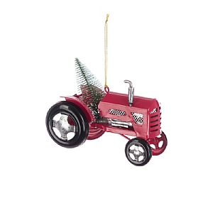 Floralsilk Red Tractor & Christmas Tree Hanger (7.5cm)