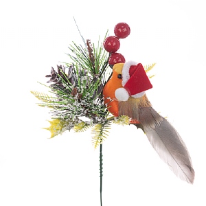 Floralsilk Robin In Santa Hat Pick (22cm)