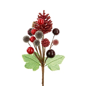 Floralsilk Pinecone & Berry Mixed Pick (18cm)