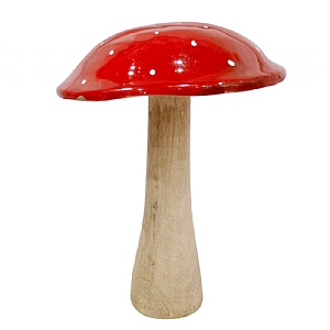 Natural Wooden Mushroom (21cm) - Red