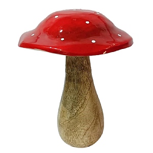 Natural Wooden Mushroom (16cm) - Red