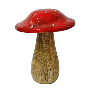 Natural Wooden Mushroom (13cm) - Red
