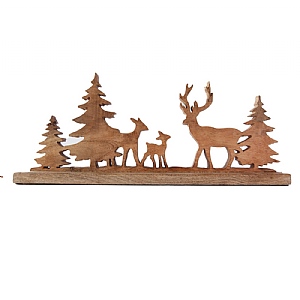 Natural Wooden Scene Deer & Stag with Trees (36cm)
