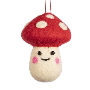 Sass & Belle Felt Smiley Mushroom Hanging Decoration