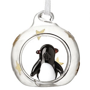 Glass Bauble with Penguin Hanging Decoration