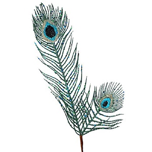 Glitter Plastic Peacock Feather Spray (71cm)