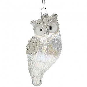 Glass Winter Owl Hanging Tree Decoration (14cm)
