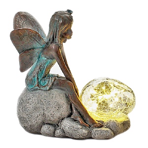 Resin Sitting Fairy with Bubble Solar Light