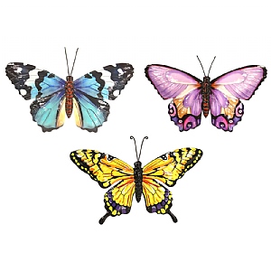 Pink, Yellow, Blue Small Metal Butterfly Wall Art - Set of 3
