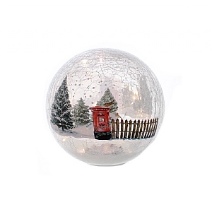 Crackle Effect Lit Postbox Ball Ornament (15cm)