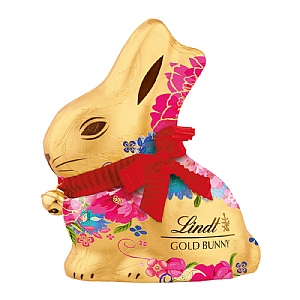Lindt Milk Chocolate Gold Bunny with pink and blue flowers (100g)