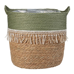 Green Lined Seagrass Basket - Large