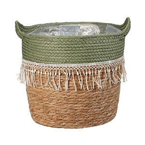 Green Lined Seagrass Basket - Medium